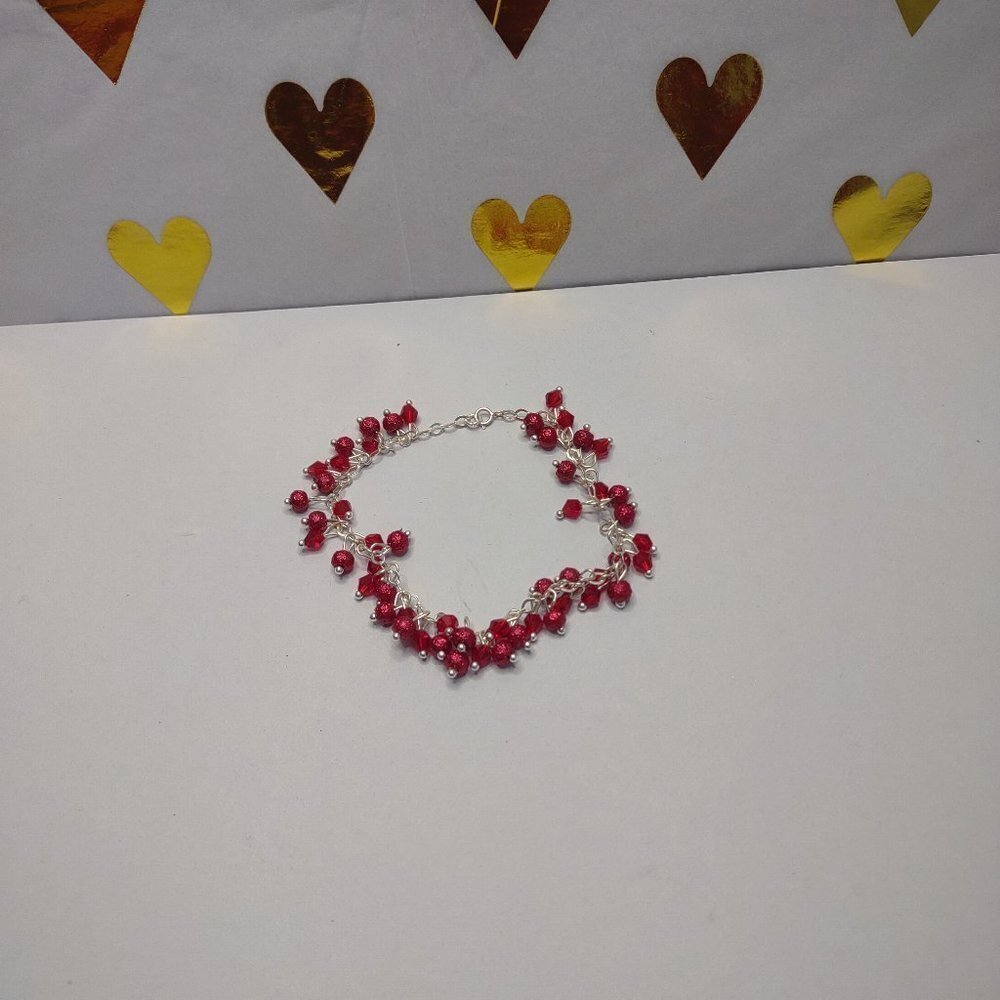Red Glass‎ Bracelet Cherry Sterling Silver 925 Fine Jewelry